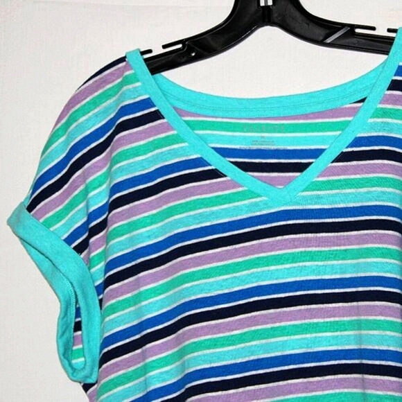 Talbots XL Striped V-Neck Tee Shirt Y2K Vintage Aesthetic - Picture 6 of 7